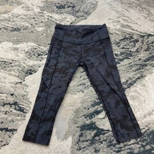 Lululemon Fast and Free Crop Leggings Womens 26W Navy Black Camouflage Workout